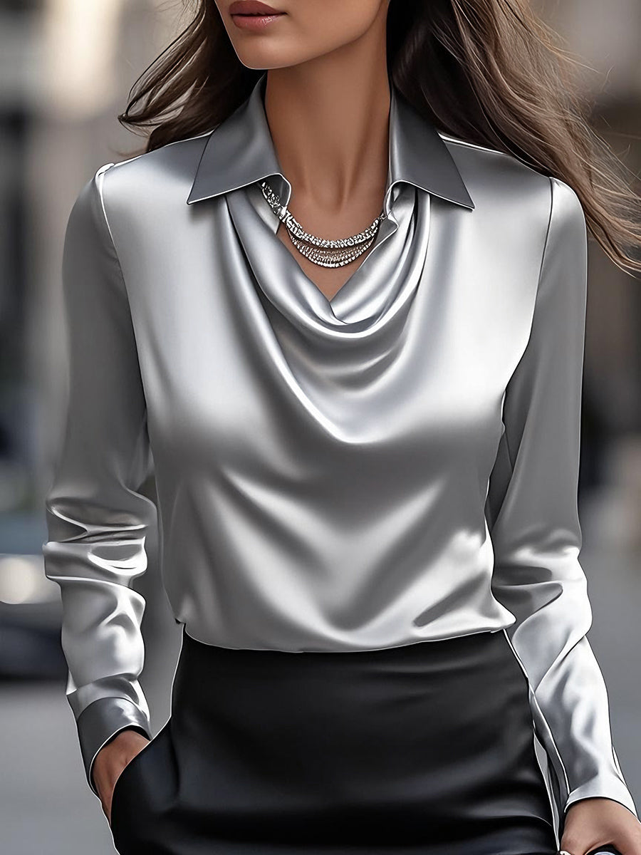 Women Blouse | Draped Cowl Neck with Long Sleeves