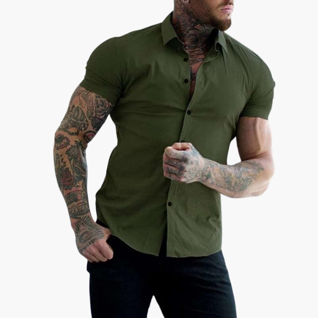 Men Shirt | Slim Fit with Short Sleeves and Button Front