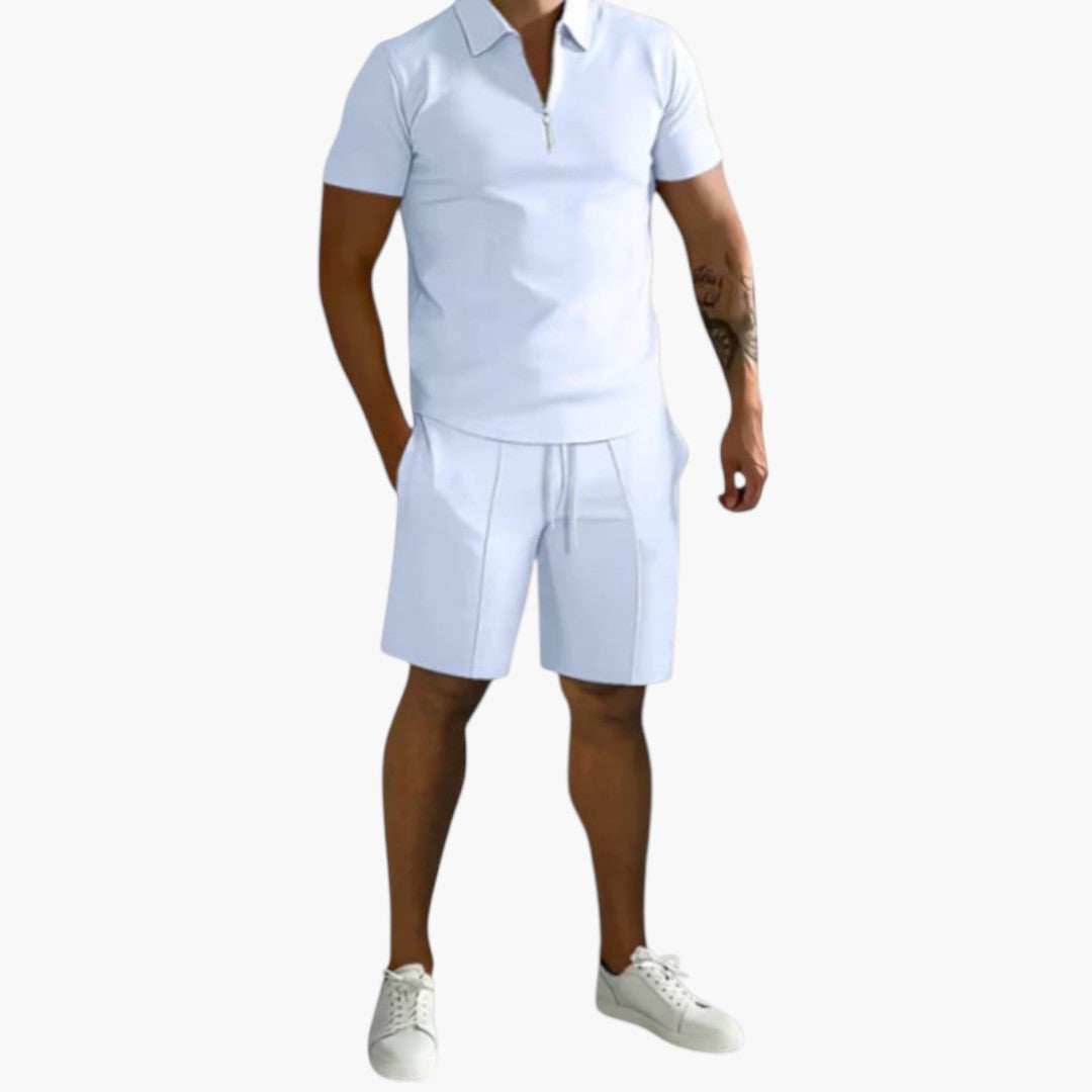 Men Shirt | Half-zip short sleeve with matching shorts set