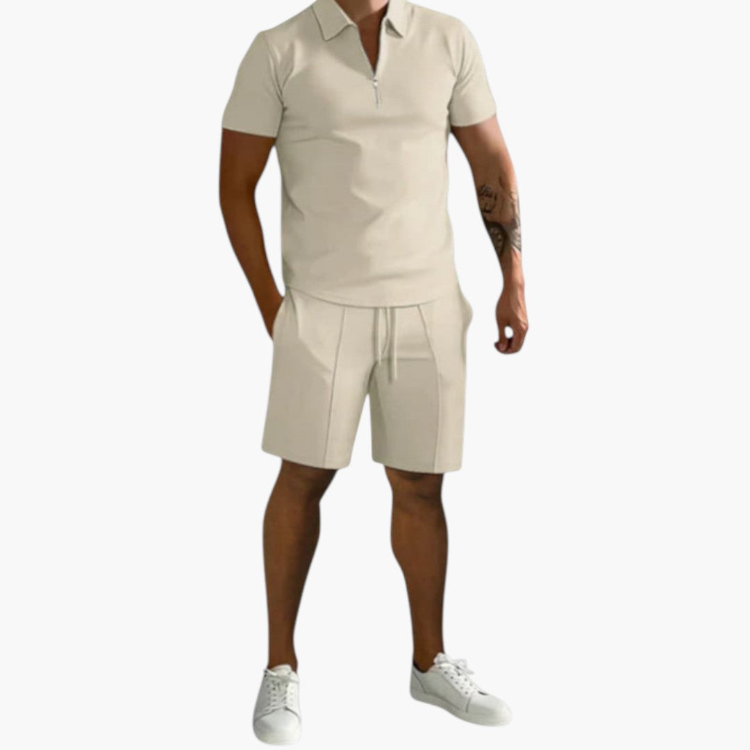 Men Shirt | Half-zip short sleeve with matching shorts set