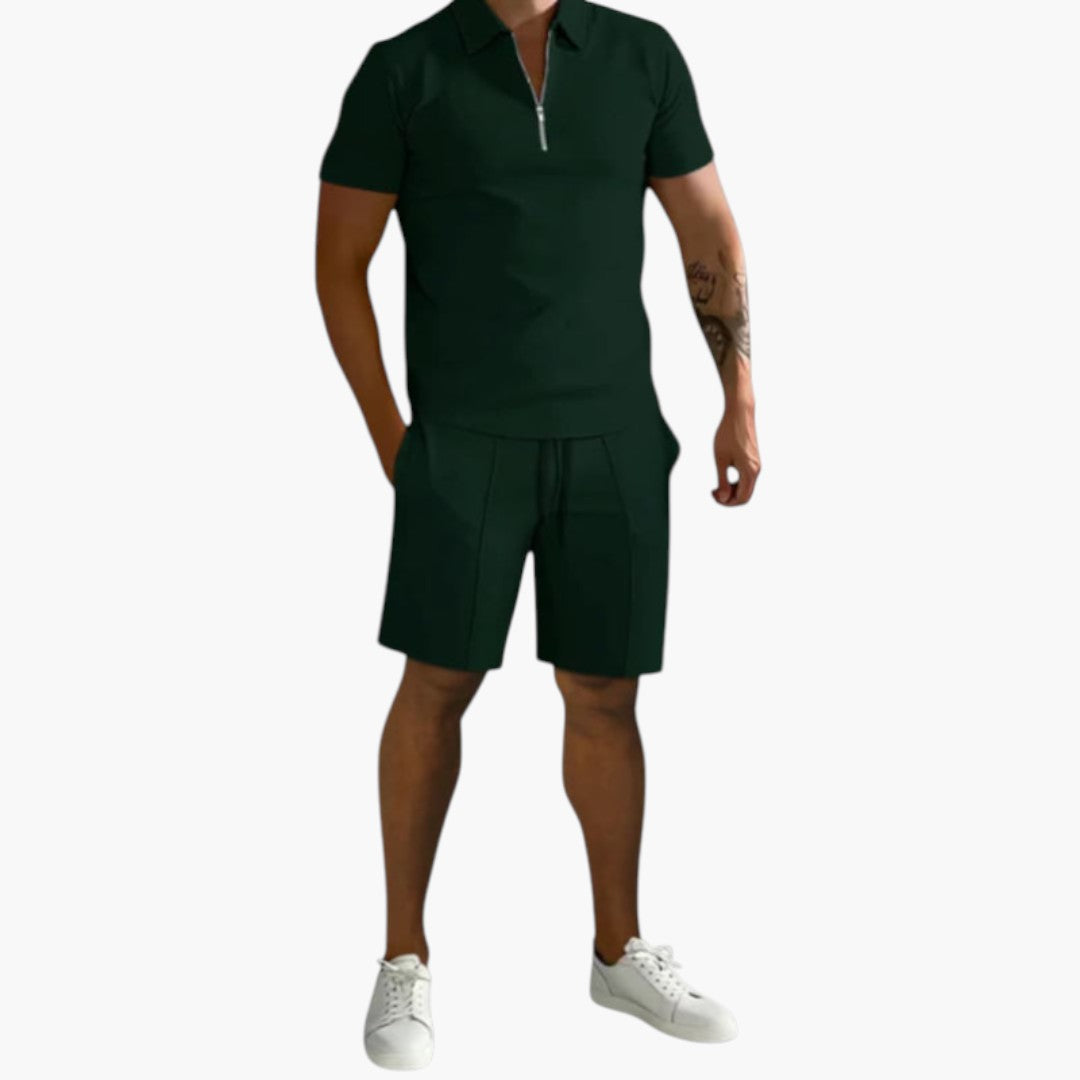 Men Shirt | Half-zip short sleeve with matching shorts set