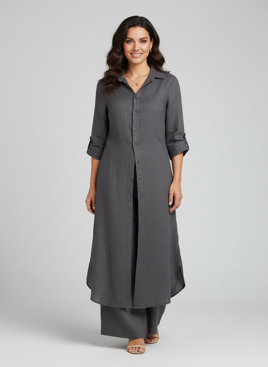 Women Trousers | Wide-Leg Cut with Matching Long Blouse Set