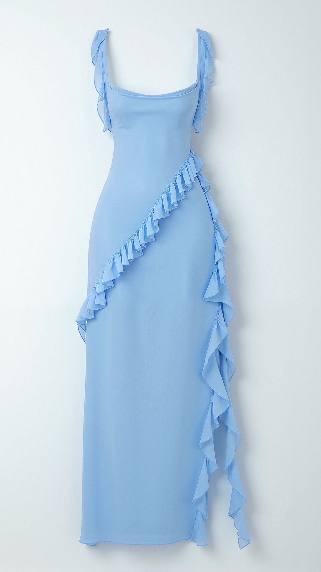 Women Dress | Ruffled Neckline and Hem with Front Slit Maxi