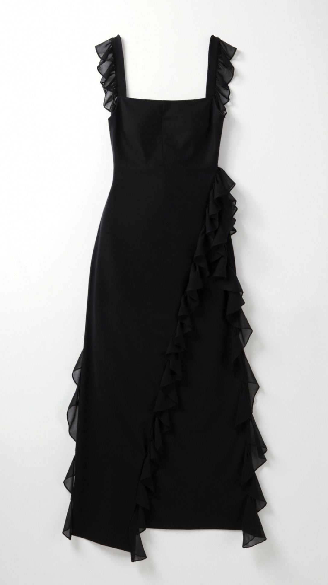 Women Dress | Ruffled Neckline and Hem with Front Slit Maxi