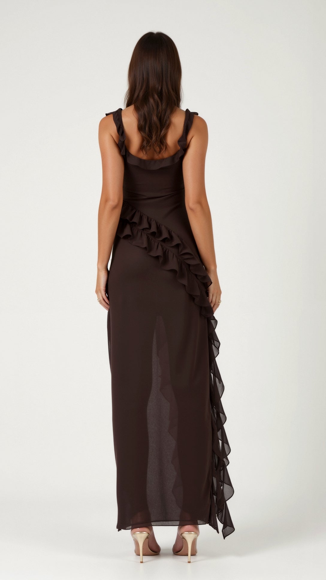 Women Dress | Ruffled Neckline and Hem with Front Slit Maxi