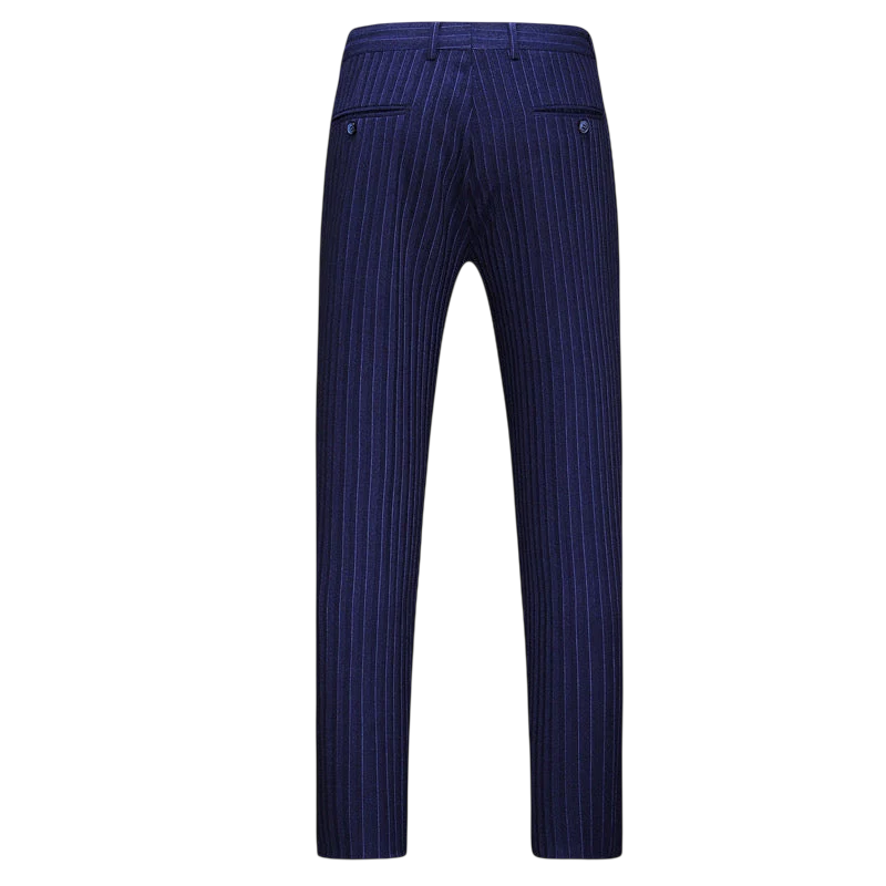 Navy Blue Tweed Double Breasted Three Piece Suit for Men | Wedding Occasion