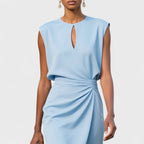 Sky Blue Fitted Midi Dress for Women | Formal and Daytime Occasions