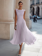 Draped Neck Sleeveless Pleated Midi Dress for Women | Occasion Wear