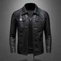 Black Vintage Leather Jacket with Structured Fit for Men | Casual Outerwear