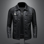 Black Vintage Leather Jacket with Structured Fit for Men | Casual Outerwear