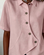 Cotton Linen Asymmetric Placket Button-Down Shirt for Men