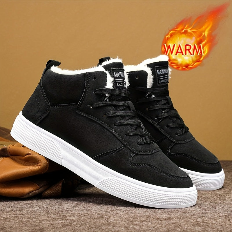 Plush Lined High Top Lace Up Trainers for Men | Cushioned Winter Walking