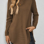 Knit Relaxed Fit Round Neck Longline Jumper with Side Slits for Women | Autumn