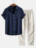 Men Set | button shirt elastic waist trousers