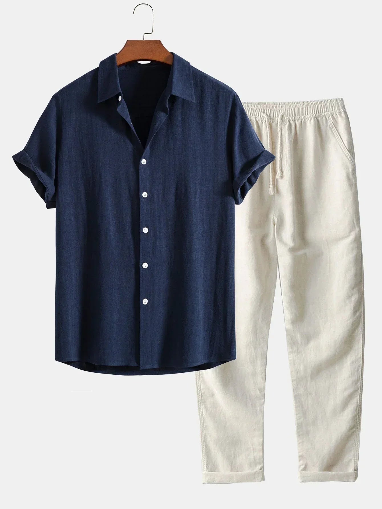 Men Set | button shirt elastic waist trousers