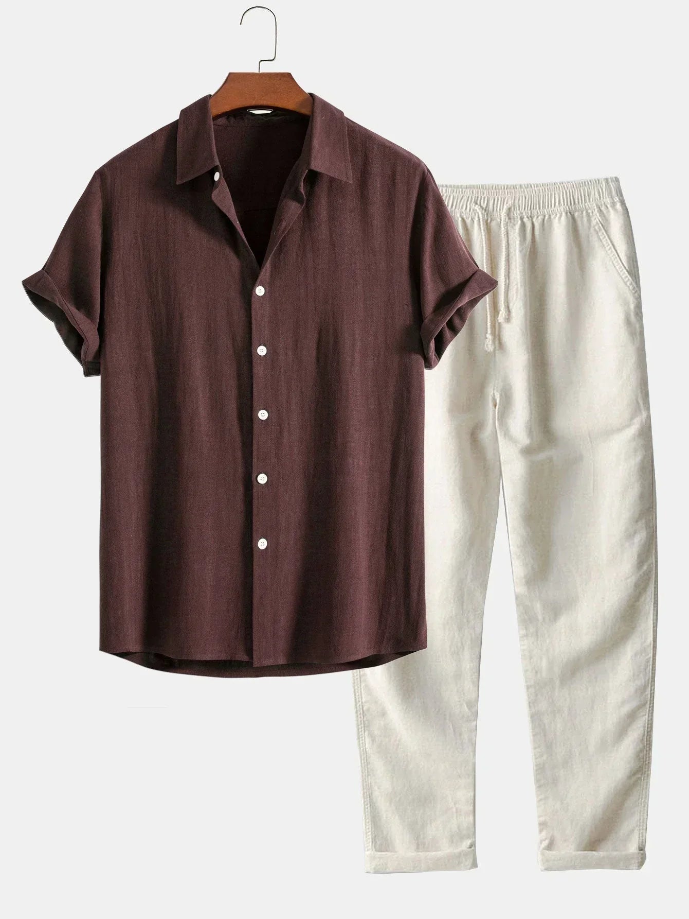 Men Set | button shirt elastic waist trousers