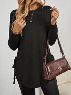 Knit Relaxed Fit Round Neck Longline Jumper with Side Slits for Women | Autumn