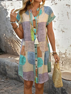 Boho Button-Front V-Neck Mini Dress for Women