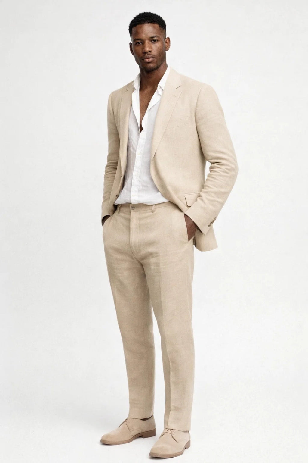 Green Blue Beige Regular Fit Two-Piece Set for Men