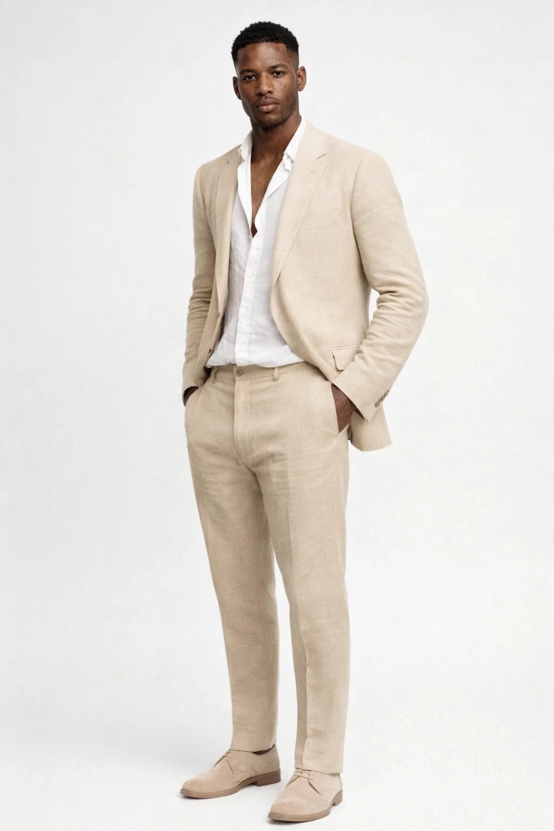 Green Blue Beige Regular Fit Two-Piece Set for Men