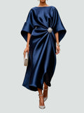 Draped Boat Neckline Cape Sleeve Maxi Dress for Women | Formal Occasion Gown