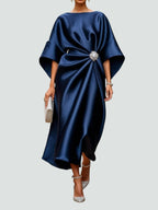 Draped Boat Neckline Cape Sleeve Maxi Dress for Women | Formal Occasion Gown