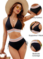 Women Bikini | Halter V Neck High Waist Side Tie