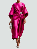 Draped Boat Neckline Cape Sleeve Maxi Dress for Women | Formal Occasion Gown