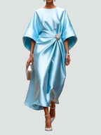 Draped Boat Neckline Cape Sleeve Maxi Dress for Women | Formal Occasion Gown