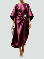 Draped Boat Neckline Cape Sleeve Maxi Dress for Women | Formal Occasion Gown