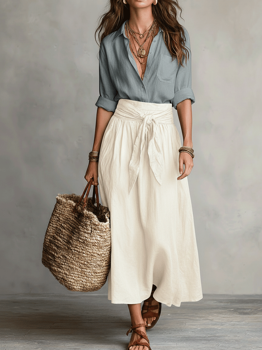 Flowy Two-Piece Skirt and Top Set for Women | Bohemian Summer Co-ord