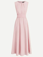 Sleeveless Ruched A-Line Chiffon Maxi Dress for Women | Wedding Guest