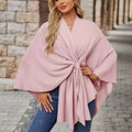 Lightweight Loose Fit Open Poncho with Front Knot Detail for Women | Casual Wear