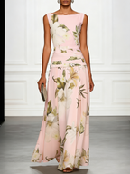Floral Boat Neck Sleeveless Maxi Dress for Women | Wedding Guest