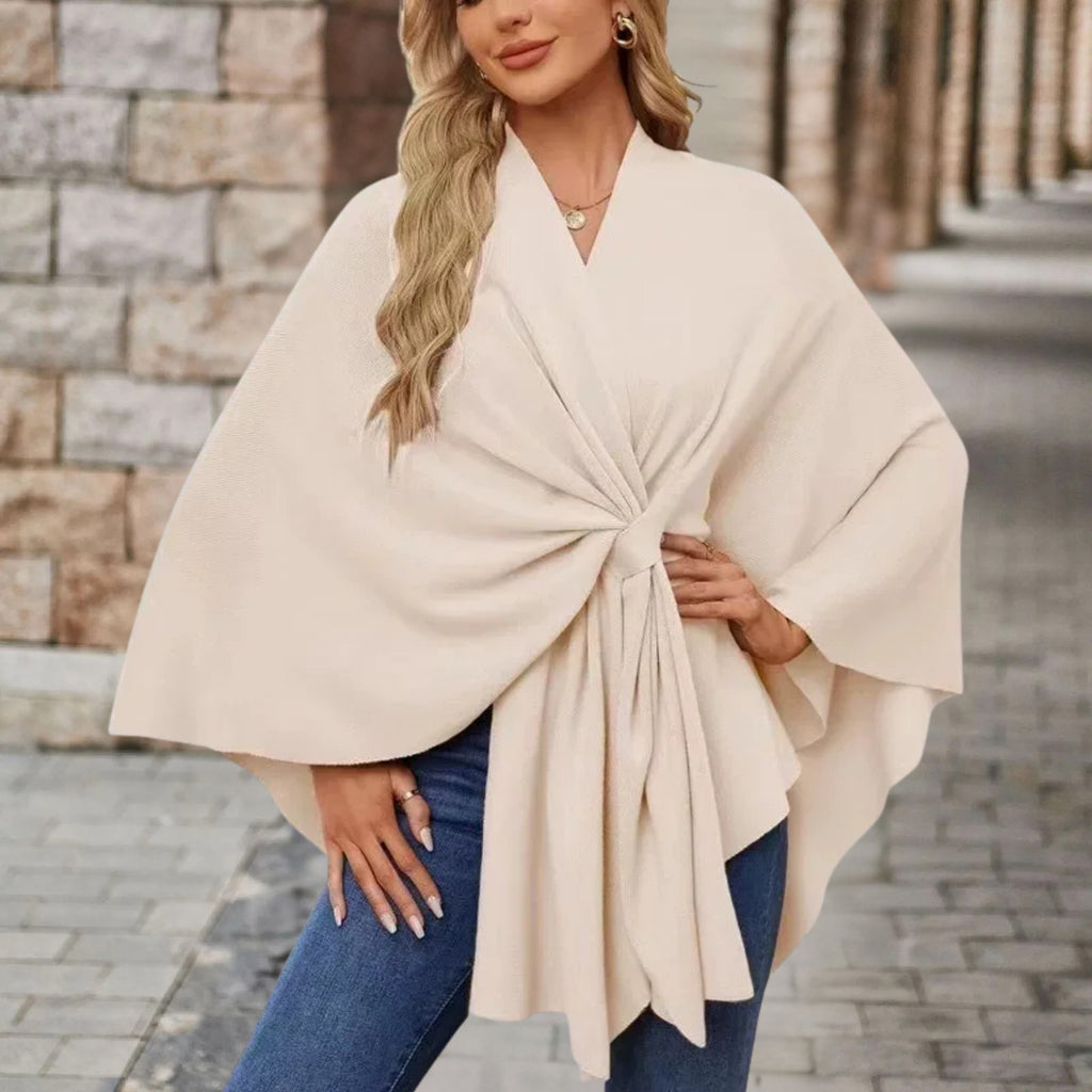 Lightweight Loose Fit Open Poncho with Front Knot Detail for Women | Casual Wear