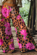Floral Print Cropped Wide Leg Trousers for Women