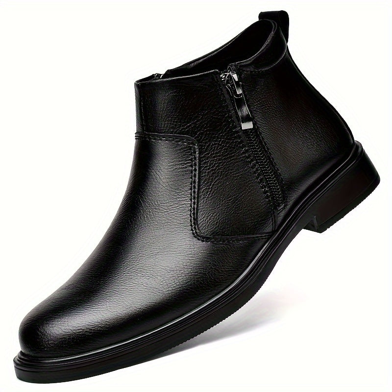 Black Side Zip Ankle Boots with Warm Plush Lining for Men | Winter Wear