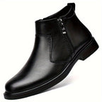 Black Side Zip Ankle Boots with Warm Plush Lining for Men | Winter Wear