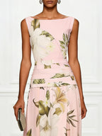 Floral Boat Neck Sleeveless Maxi Dress for Women | Wedding Guest