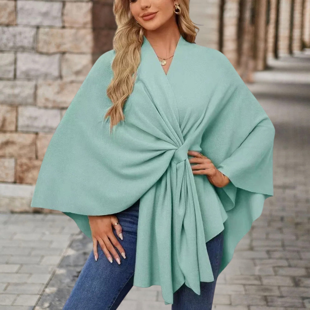 Lightweight Loose Fit Open Poncho with Front Knot Detail for Women | Casual Wear
