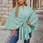 Lightweight Loose Fit Open Poncho with Front Knot Detail for Women | Casual Wear