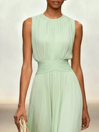 Sleeveless Ruched A-Line Chiffon Maxi Dress for Women | Wedding Guest
