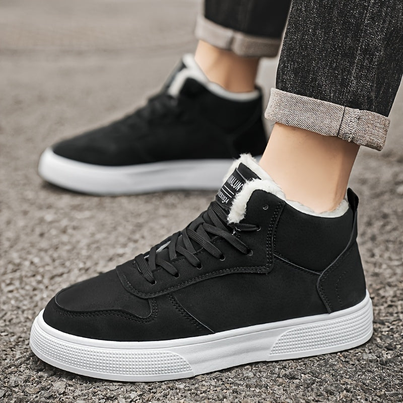 Plush Lined High Top Lace Up Trainers for Men | Cushioned Winter Walking