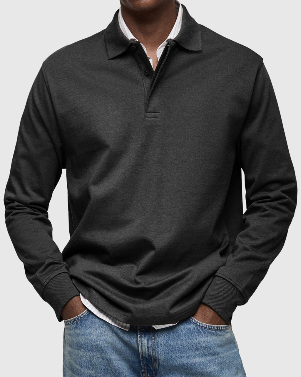 Cotton Long Sleeve Polo Shirt for Men