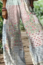 Floral Print Cropped Wide Leg Trousers for Women