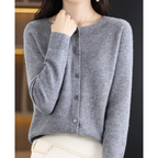 Merino Wool Cashmere Blend Round Neck Button Cardigan for Women | Winter Knit
