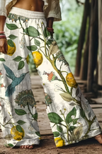 Floral Print Cropped Wide Leg Trousers for Women