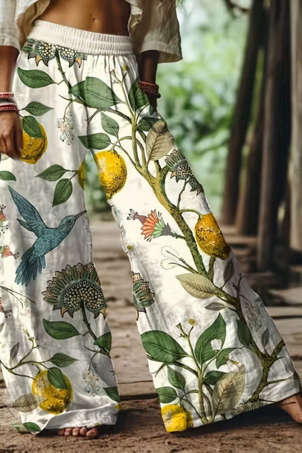 Floral Print Cropped Wide Leg Trousers for Women
