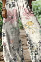 Floral Print Cropped Wide Leg Trousers for Women