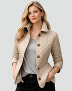 Quilted Stitch Button Front Lightweight Jacket for Women | Mid-Season Coat